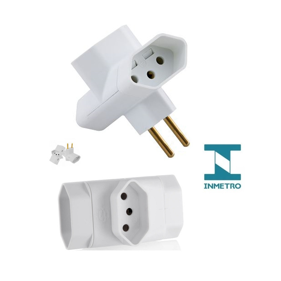 Kit 2 Adaptador de Tomada Benjamin 3 PINOS Formato T de 10A