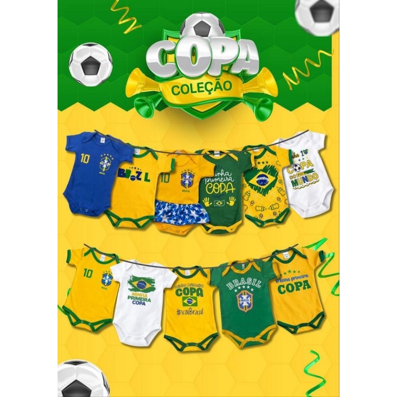 Body Minha Primeira Copa do Mundo,Brasil seleção,vários modelos,mesversário bebê menina e menino