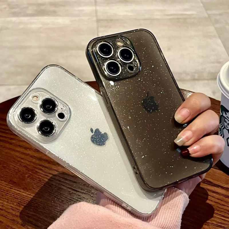 Capa de Celular Glitter Transparente Comparável com iPhone XR 11 12 13 14 15 16 Pro Max Silicone Anti-Shock