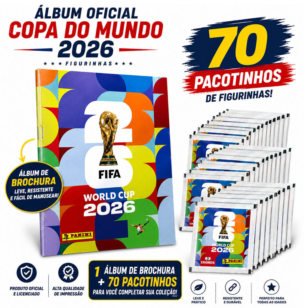 Album Copa Do Mundo Fifa 2026 Capa Mole + 490 Figurinhas - 70 Envelopes