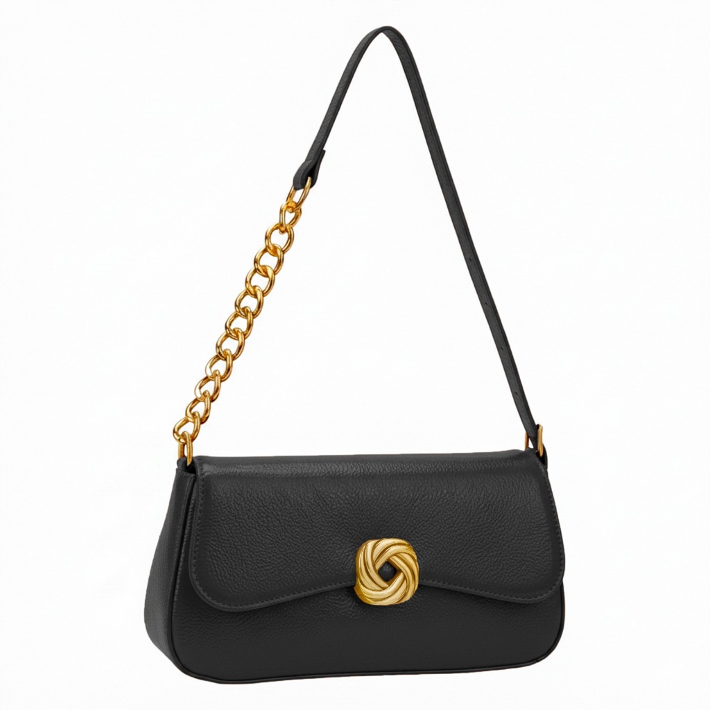 Bolsa Luxo Feminina De Ombro Estilo Baguete Alça Com Corrente Detalhe Dourado Design Elegante Moderna Casual Uso Diário
