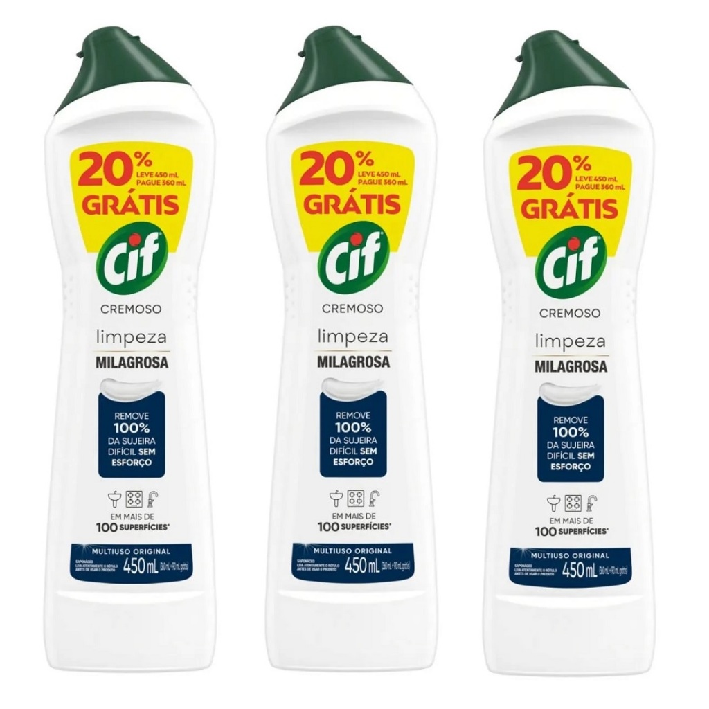 Kit 3 Unidades - Limpador CIF Cremoso Multiuso 450mL