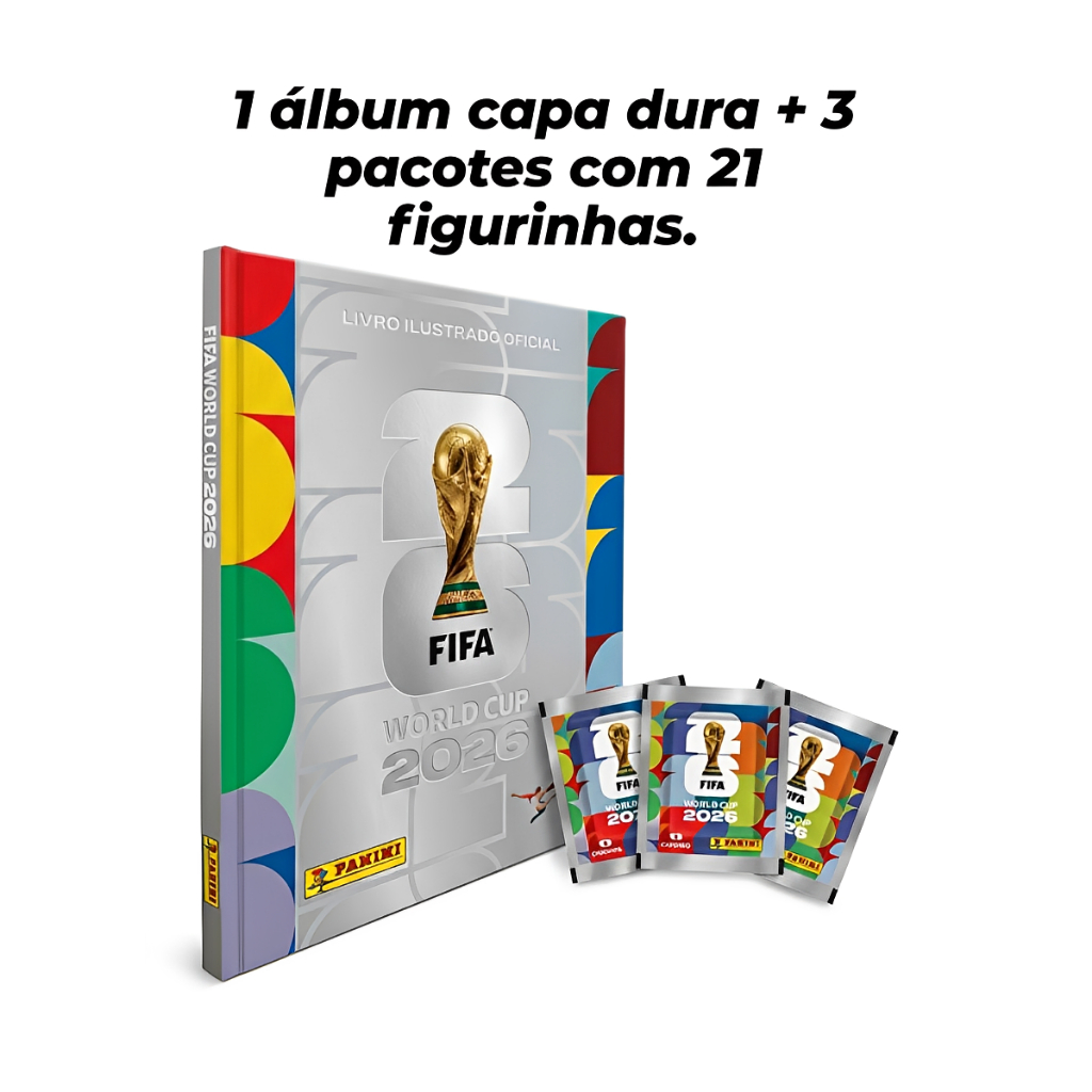 Kit Álbum Capa Dura ou Capa Mole + 3 Pacotes  Figurinhas Copa do Mundo 2026 Oficial FIFA