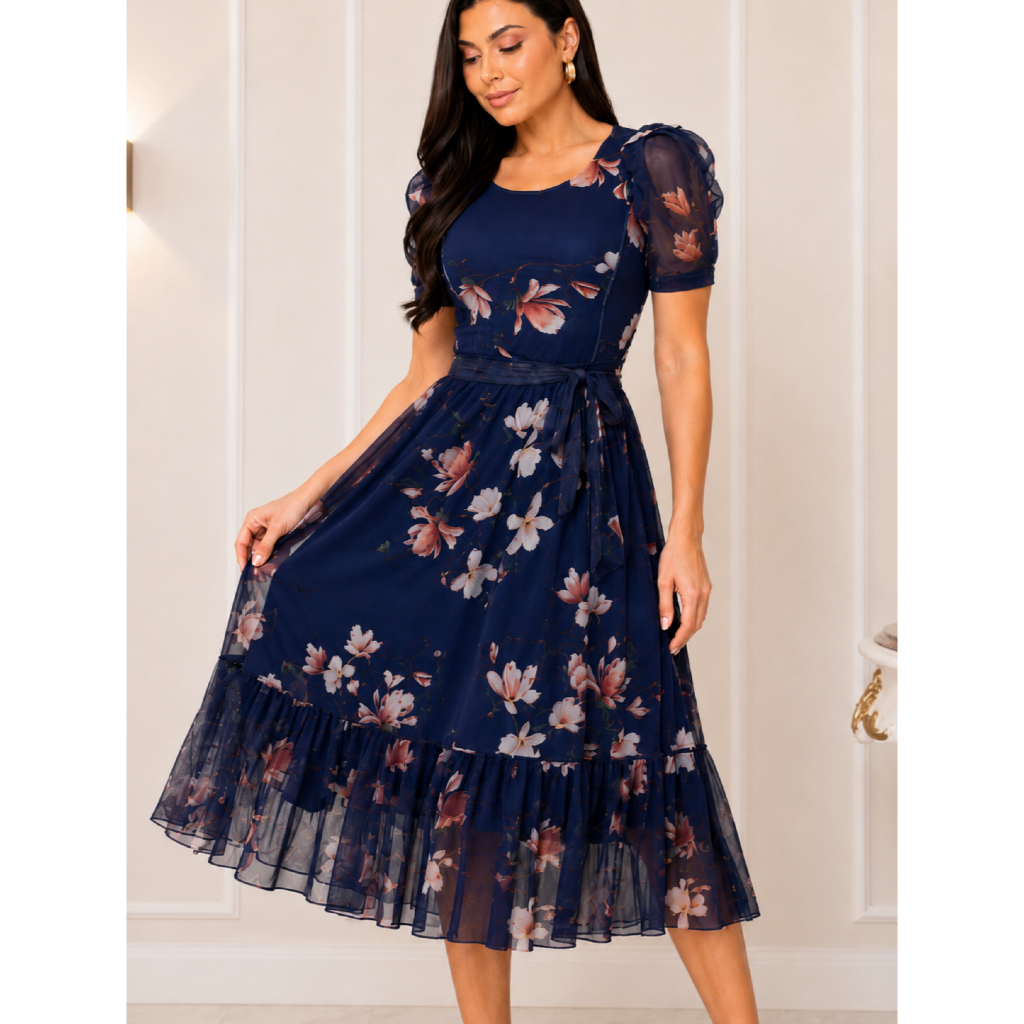 Vestido Midi Tule Estampado Plus size Evangelico
