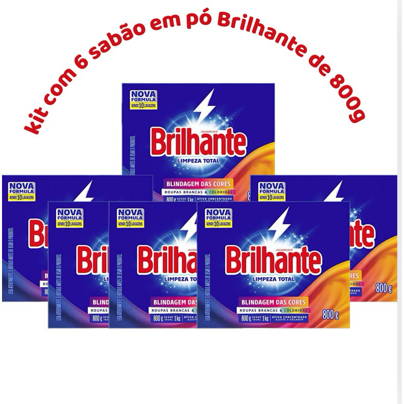 Kit 06 Caixas Sabão Em Pó Brilhante 800 Gramas Cada  Promoção