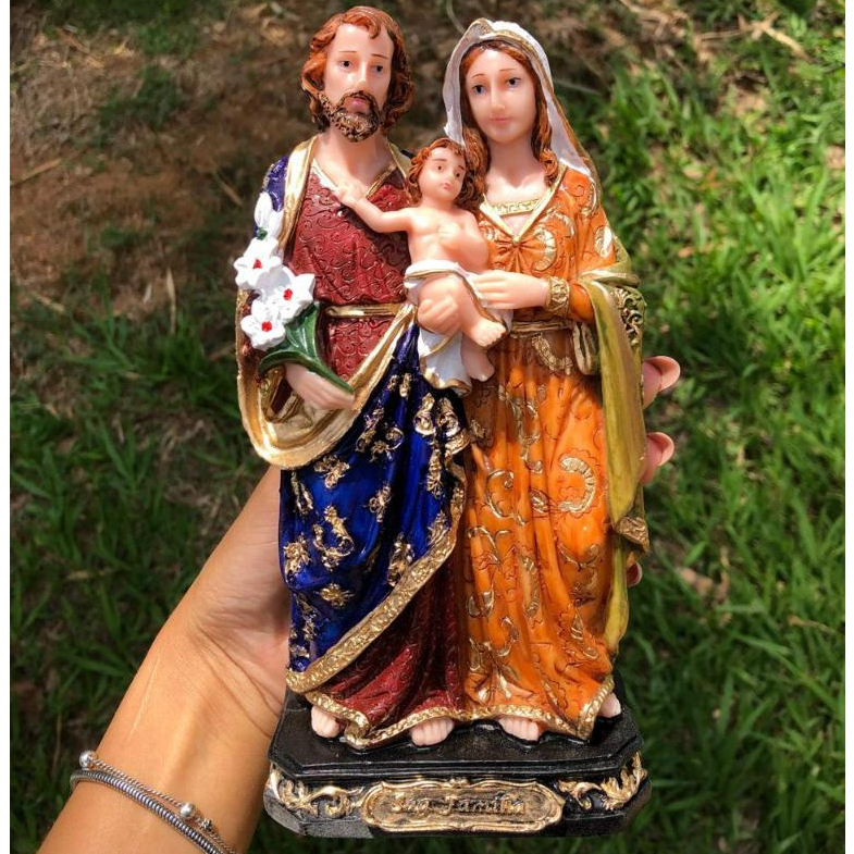 Imagem Sagrada Família LUXO manto detalhado resina 20cm