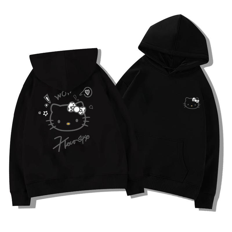 Americano Retro HelloKitty Moletom Com Capuz Feminino Outono/Inverno Versátil Doce Estilo Universitário Casaco De Pelúci