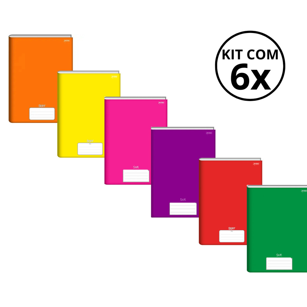 Kit Com 6 Caderno Brochura 96 Fls Pautado Capa Dura - Stiff