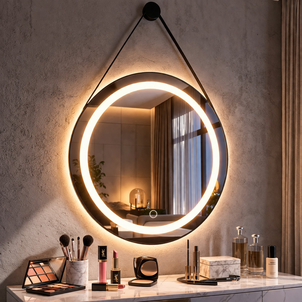 Espelho Redondo LED 3 Cores Adnet Jateado 40 a 60cm Touch Parede Luxo