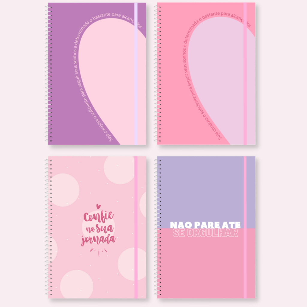Caderno A5 Pastel Strength Capa Dura Espiral 80Folhas com Elástico - Erudittas - Feminino Rosa