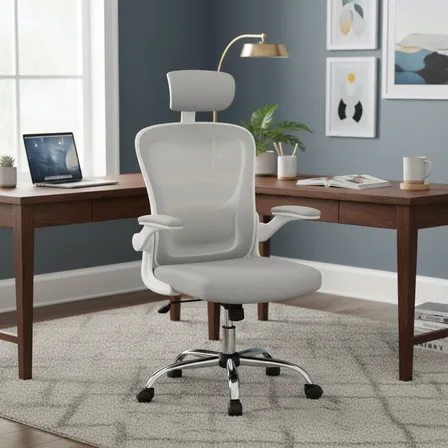 Cadeira De Escritório Ergonômica Giratória Boston G100 Com Estofado Mesh Luvinco Com Ajuste Lombar Cinza Malha