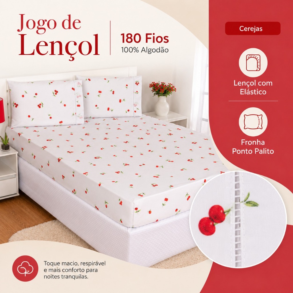 Jogo de Lençol Percal 180 Fios 100% Algodão – Todos os Tamanhos