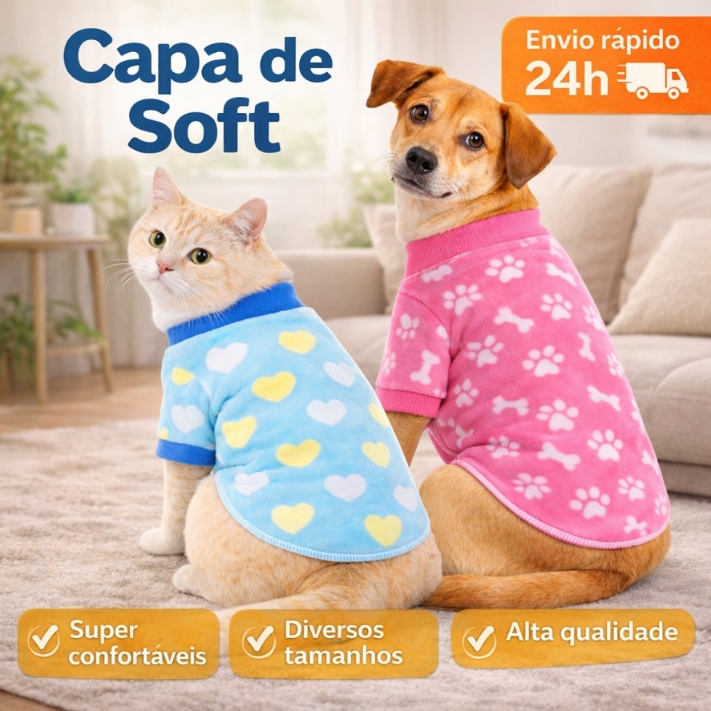 Roupa de Cachorro Capa de Soft Quentinha Roupa Pet Soft Macio e Confortável para Cães e Gatos