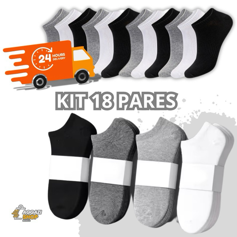 Kit Até 18 Pares de Meia Soquete Unissex Com Design Anatômico