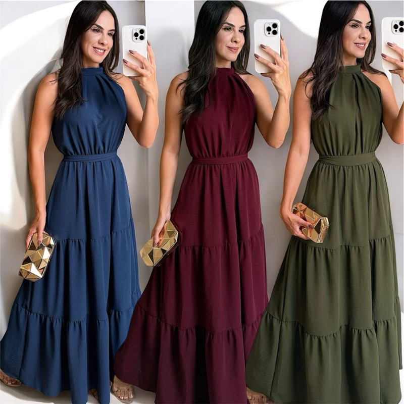 vestido longo gola alta antonelha