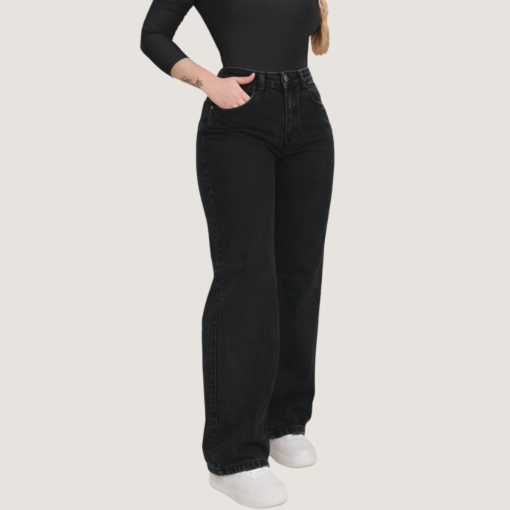 Calça Jeans Wide Leg Feminina Cintura Alta Pantalona 100% Algodão Moda Casual Elegante do 34 ao 46 Trend