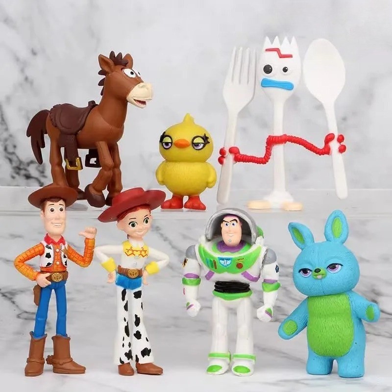 7 Pçs Toy Story 4 Figuras De Ação Brinquedos Woody Jessie Buzz Lightyear Forky Porco Urso Modelo Bonecas Estatueta Brinq