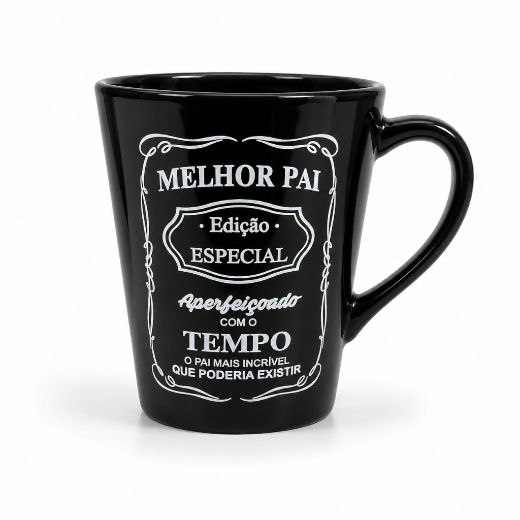 Caneca Dia Dos Pais Presente Criativo Lembrancinha Especial Pai Cerâmica Preta 300 ml