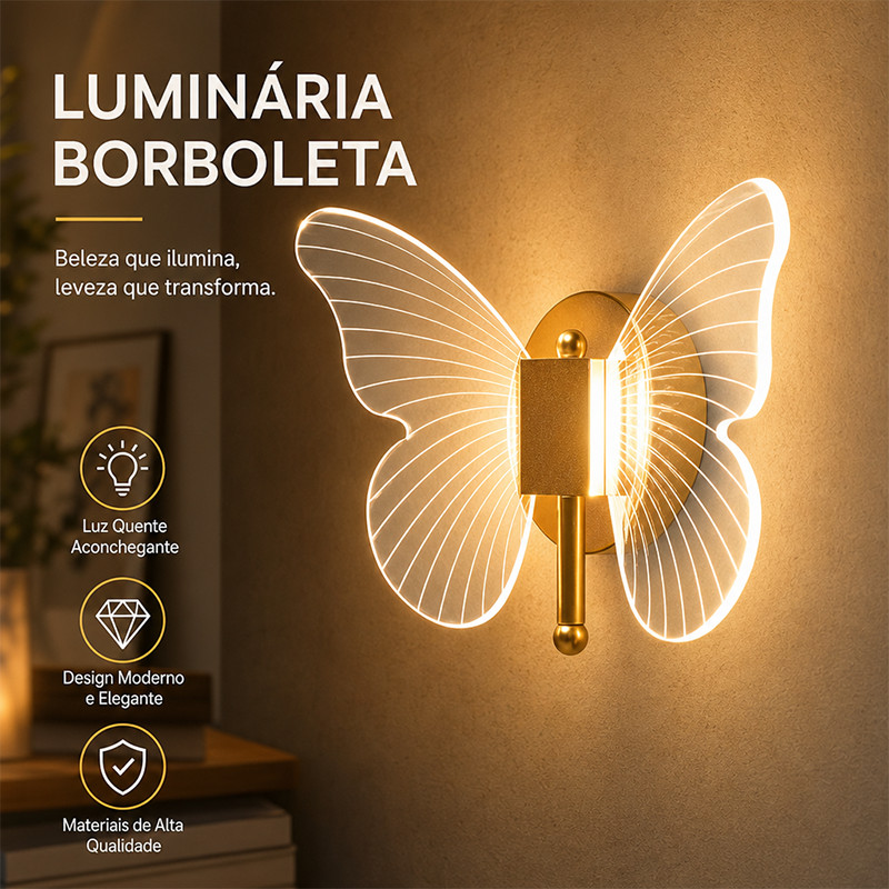 Arandela Borboleta LED 7W 3Cores Luz Branca/Neutra/Quente 110-220V Acrilico Ferro Decoração Quarto Sala Moderna Luxo