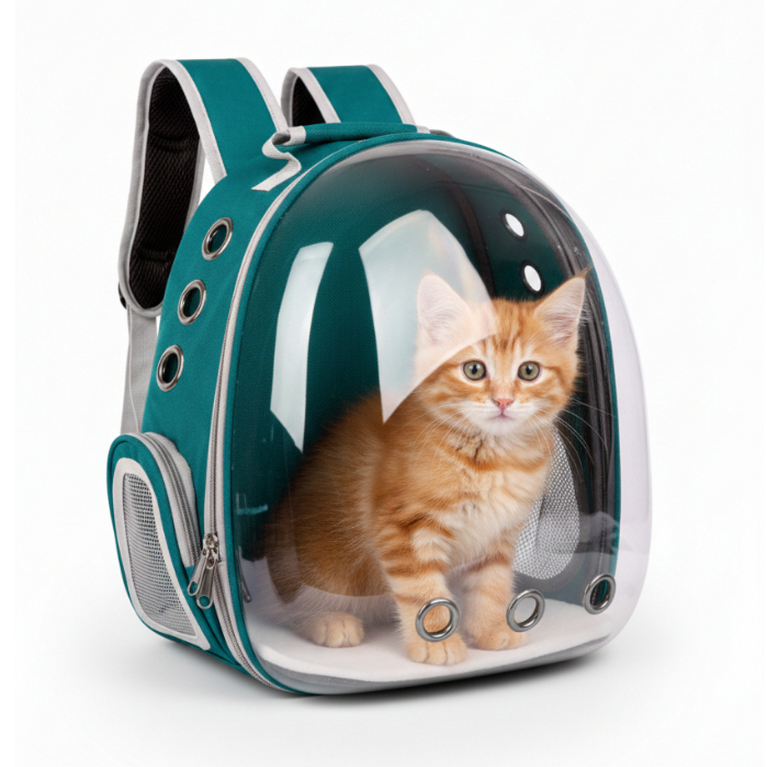 Mochila Astronauta para Pet com Cúpula Transparente – Bolsa Ventilada para Cães e Gatos Verde