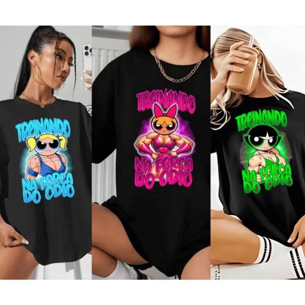 Camiseta Treinando na Força do Ódio Estampada Preta Kit 3 Blusa Academia Treino 100% Algodão