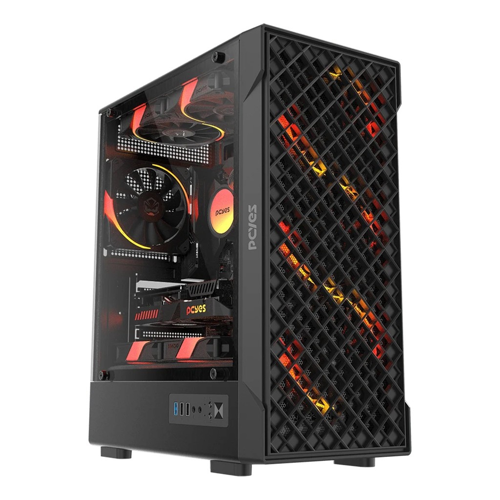 Gabinete Gamer Pcyes Velyr Black Vulcan Lateral Vidro Temperado