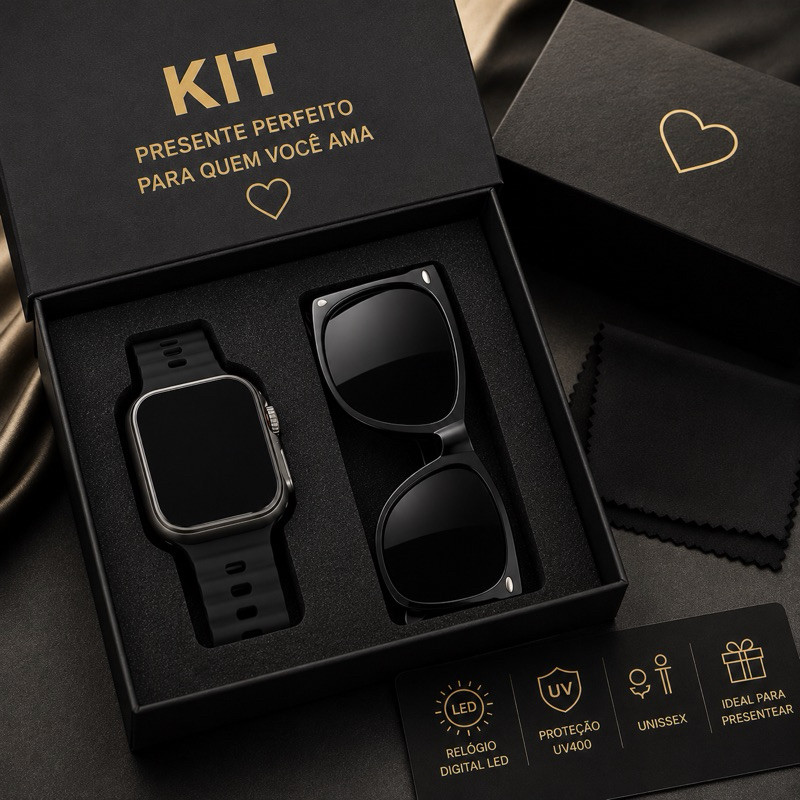 Kit Presente Relógio Digital LED + Óculos de Sol UV400 Unissex Masculino Feminino