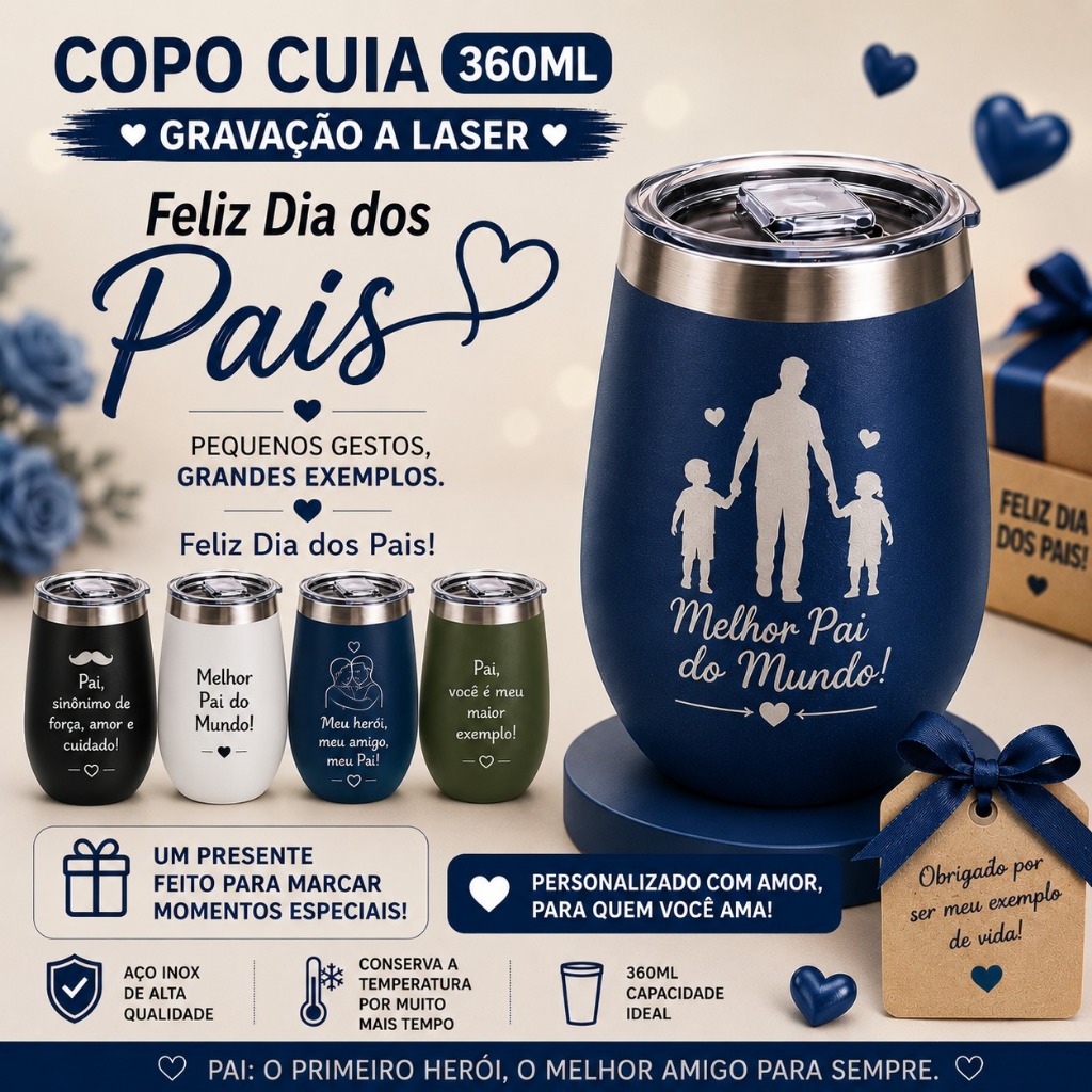 Copo Térmico 360ml Cuia Cores Personalizado Nome e Logo Aço Inox Brinde Festa Casamento Dia dos Pais Envio Rapido