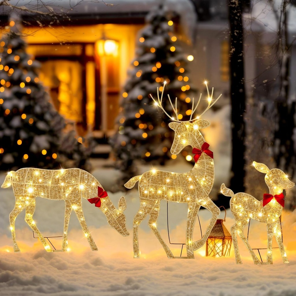 Conjunto De 3 Renas De Natal Iluminadas Família De Em 2D Decoração De Férias Grandes Decorações De Cervos Iluminados Ao