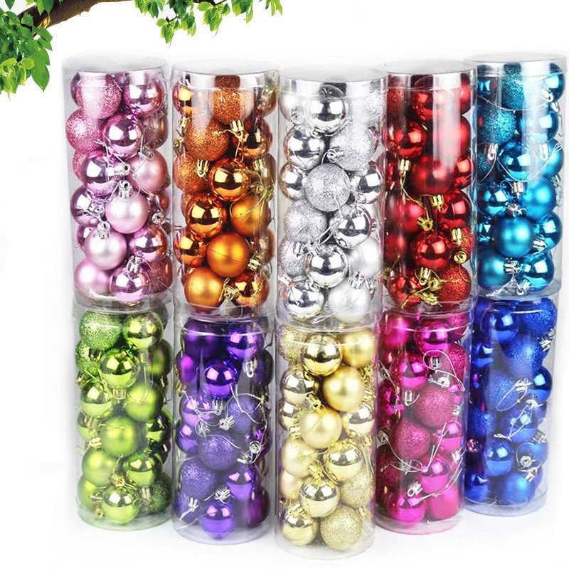 24PCS Bola Decorativa de Natal Pintura Tema de Contraste Delicado e Pendentes de Árvore de Natal Brilhantes Conjunto de