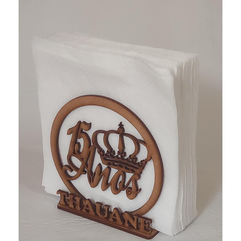 kit com 5Porta Guardanapo Festa 15 Anos Coroa Mdf Personalizado
