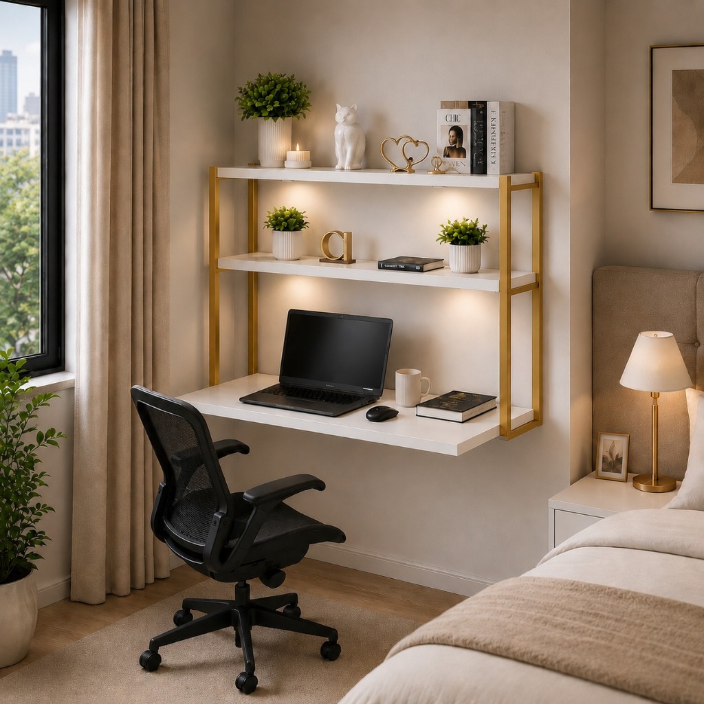 Escrivaninha Para Quarto Mesa Para Computador Industrial Suporte Dourado