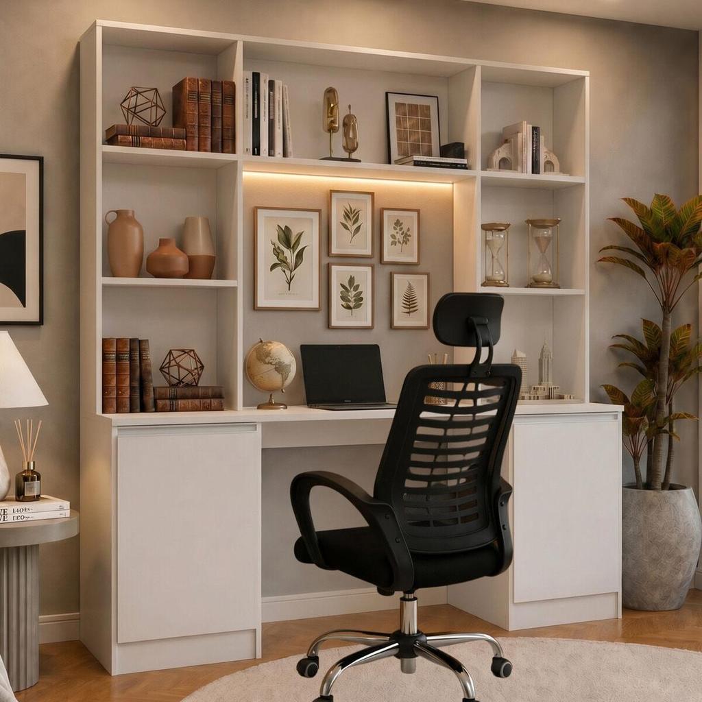 Escrivaninha com Estante Escritório 2 Portas e 5 Prateleiras Smart Multimóveis MP6075