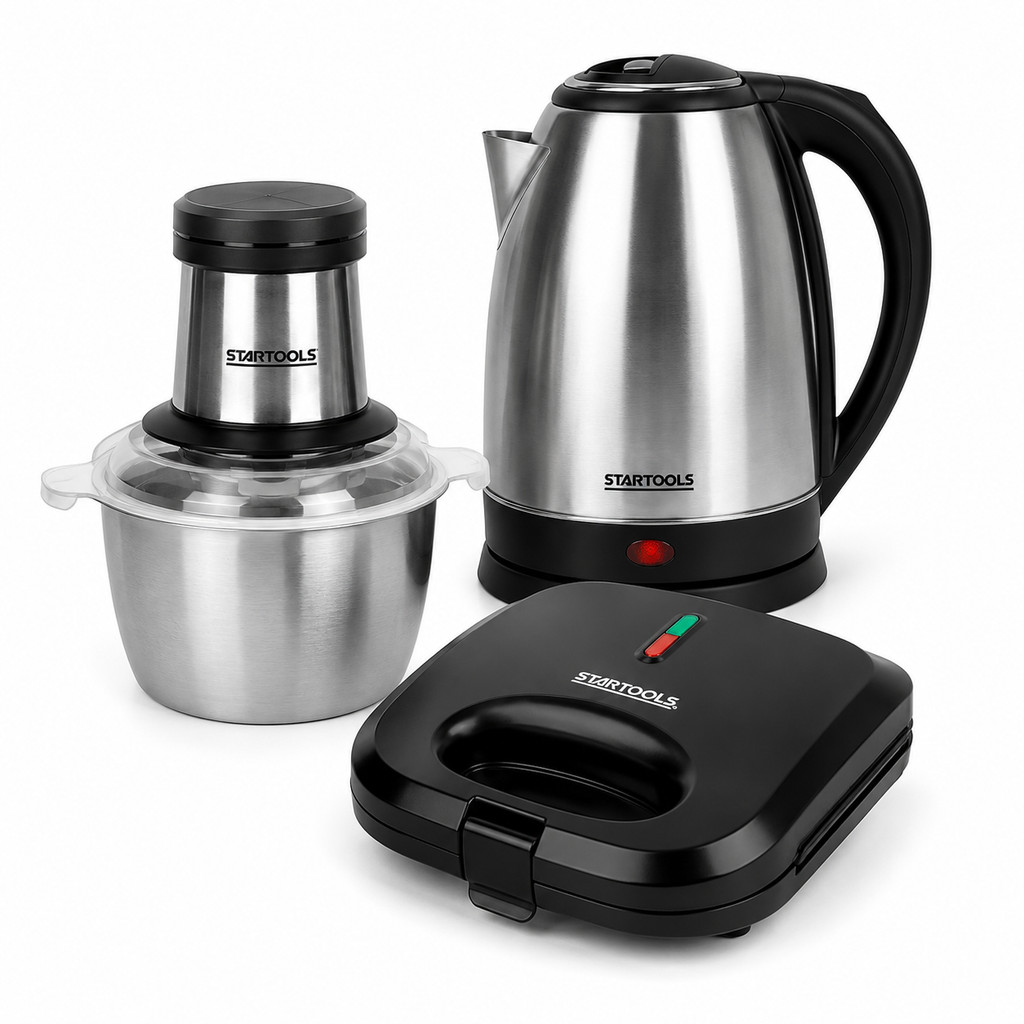 Kit Cozinha Nova Processador Chaleira Elétrica Inox Sanduicheira Grill 3 Produtos