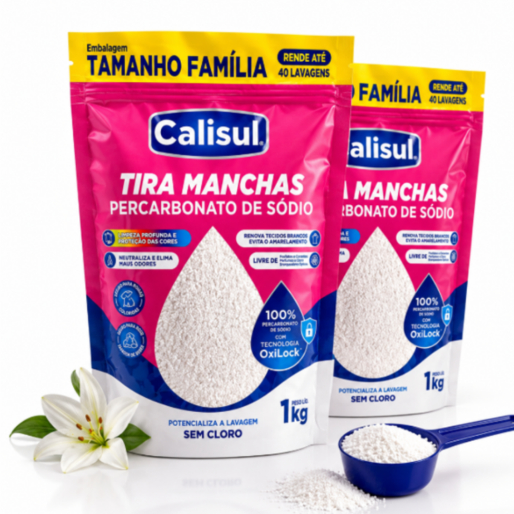 Alvejante Percarbonato de Sódio Calisul 99% Puro Sem Cloro Limpeza Roupa Branca Colorida Clareador Tira Mancha