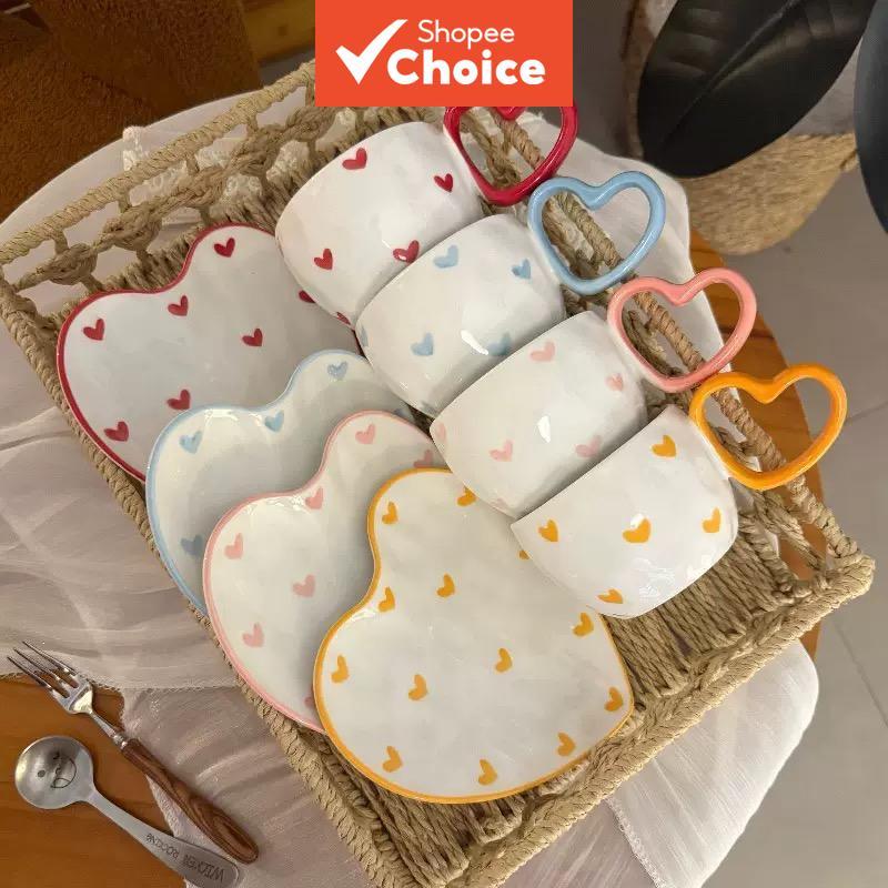 Conjunto de xícaras e pires de cerâmica pintadas à mão estilo coreano para café, ideal para presente