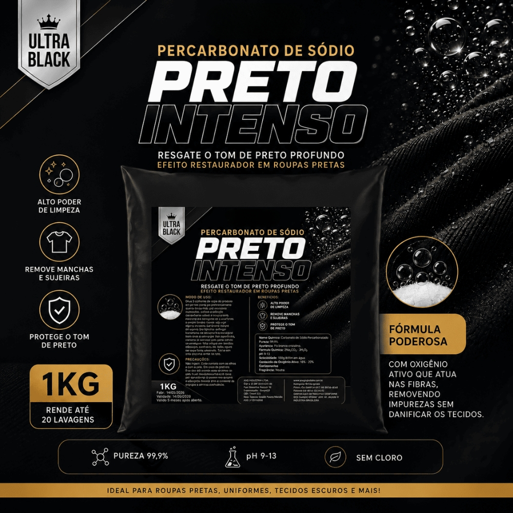 Percarbonato de Sódio Preto Intenso 1kg Para Roupas Pretas Tira Manchas Ultra Black ANS
